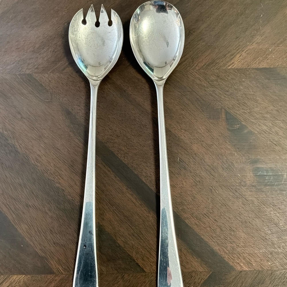 9.5" Silver Plate Salad Server Fork & Spoon Set EPNS Made in Sheffield England